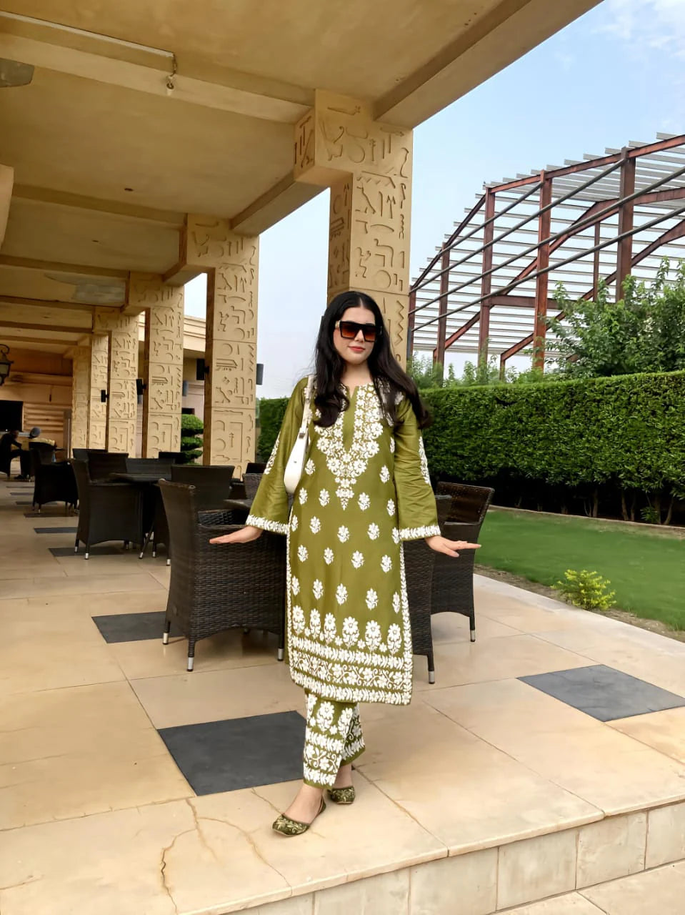 Mehndi Bloom: Embossed Linen Outfit