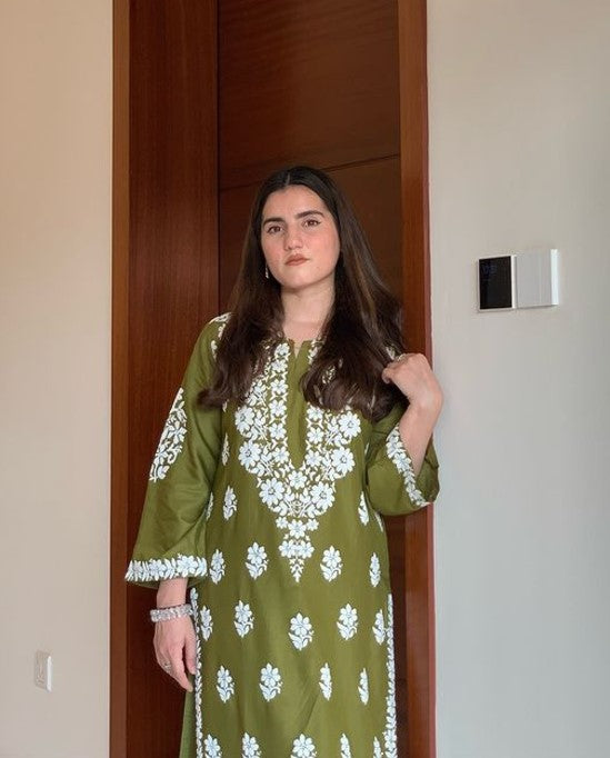 Mehndi Bloom: Embossed Linen Outfit